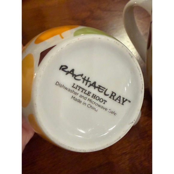 Rachael Ray Little Hoot Owl Leaf Pattern Coffee Mug Cup Set of 2 - Picture 2 of 3